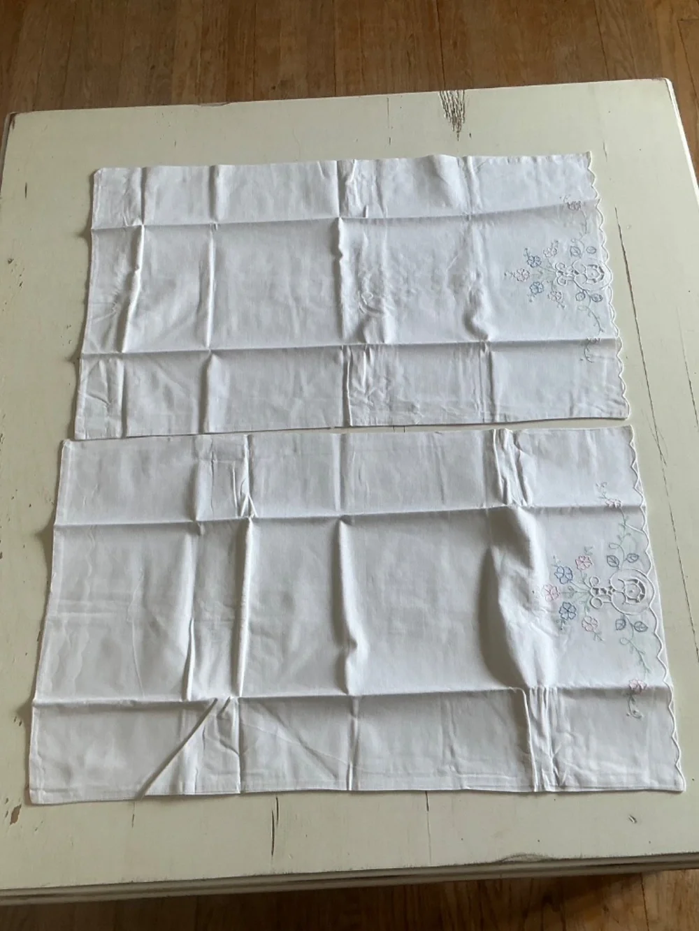 4 Vintage 100% Cotton Floral Embroidered White pillowcases